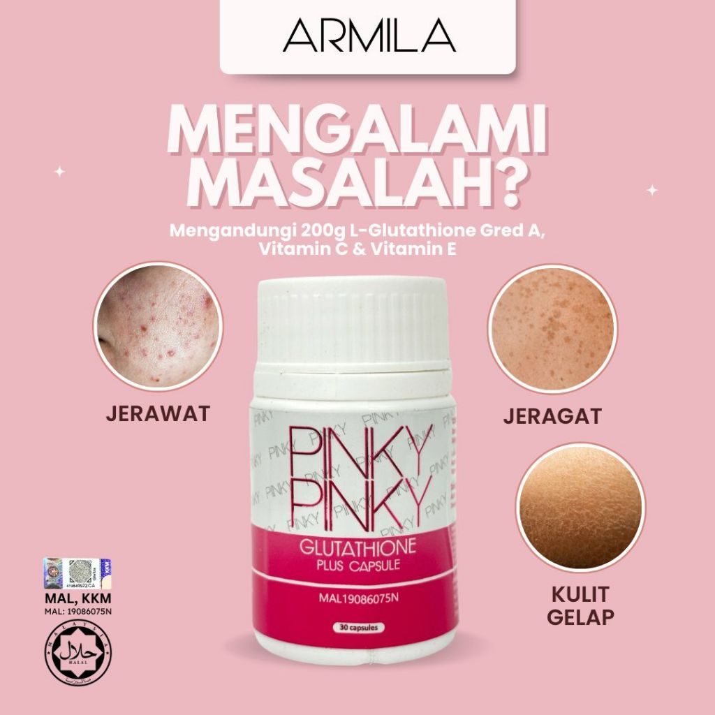 KAK ELL HQ | PINKY PINKY GLUTATHIONE PLUS | BRIGHTHENING BOOSTER | PUTIH GEBU | 1 CAPSULE 200G | - Image 2