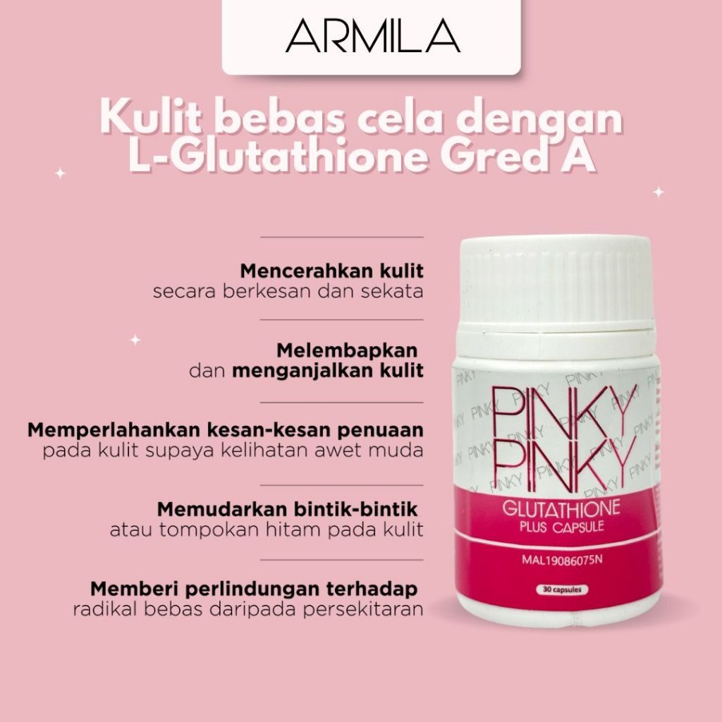 KAK ELL HQ | PINKY PINKY GLUTATHIONE PLUS | BRIGHTHENING BOOSTER | PUTIH GEBU | 1 CAPSULE 200G | - Image 9